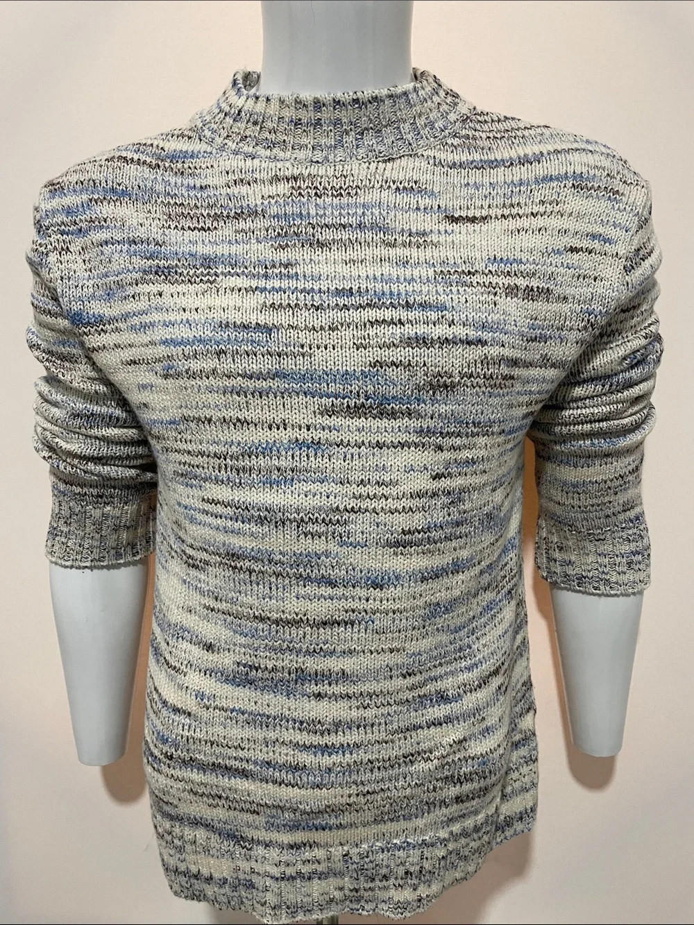 Zara Men’s Marled Crewneck Sweater in Gray and Blue